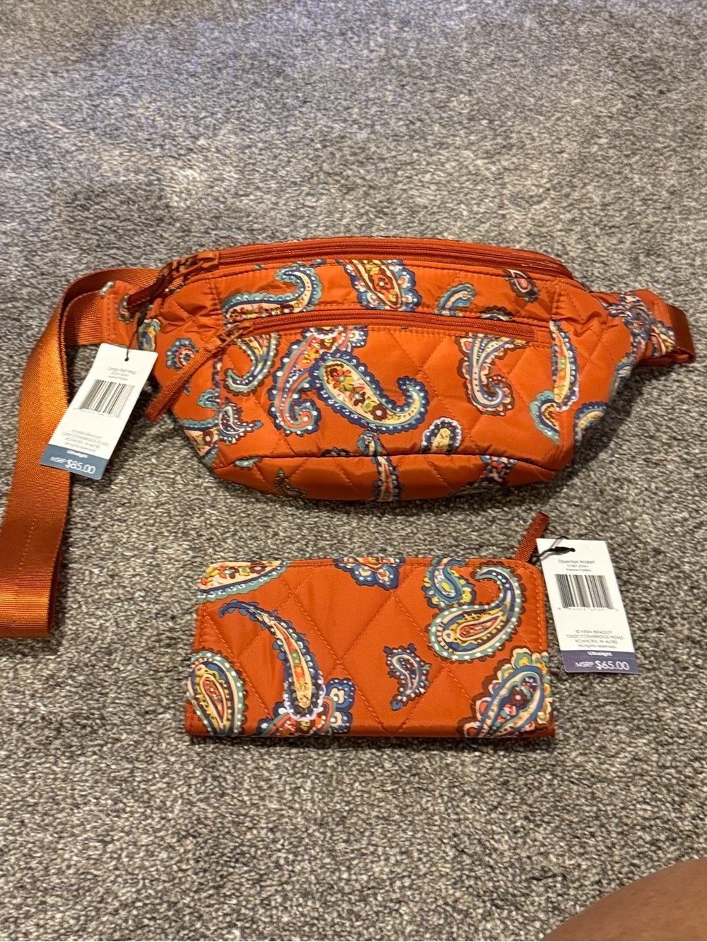 NWT Vera Bradley Orange Quilted Paisley Crossbody Belt Bag with Wallet